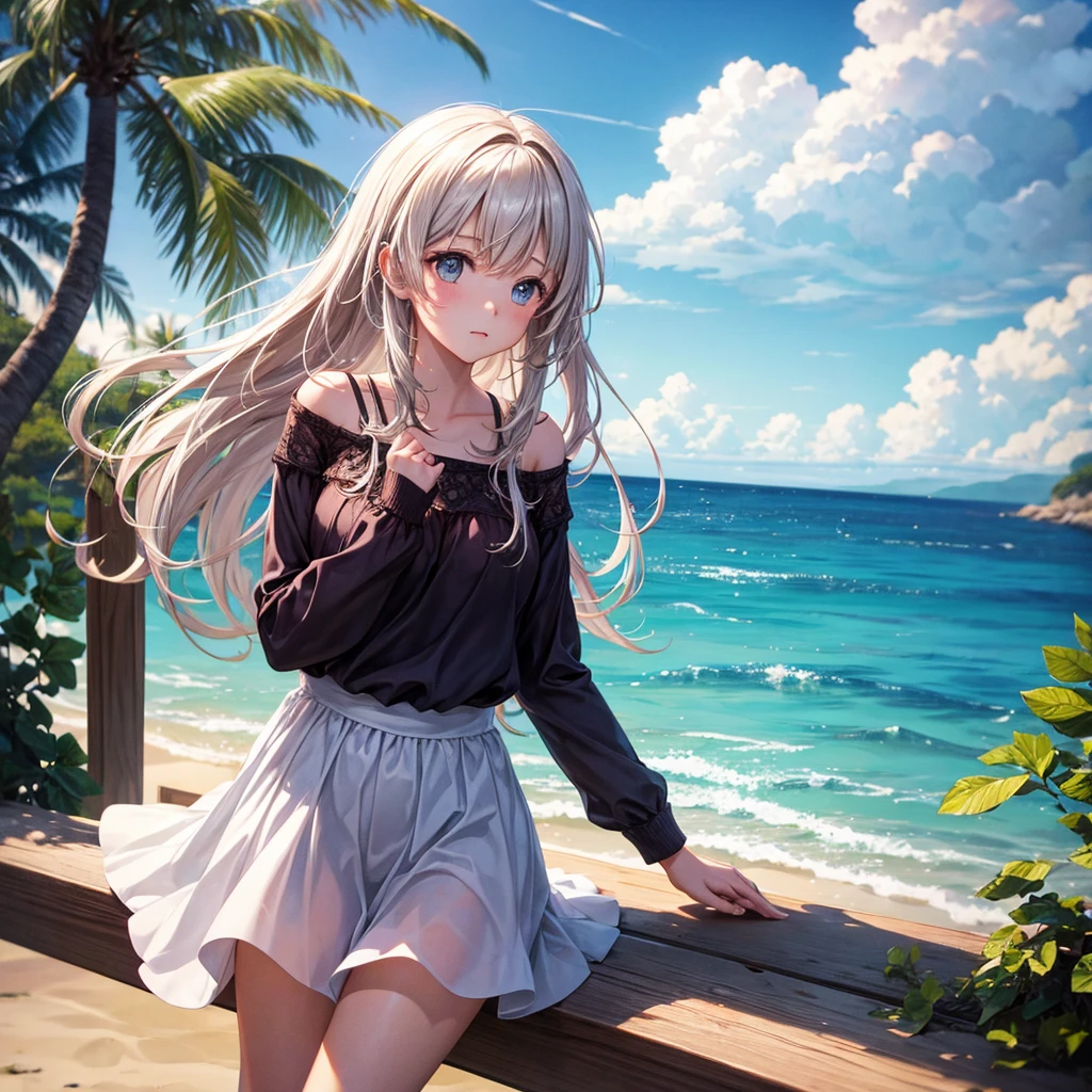 A girl is near the sea