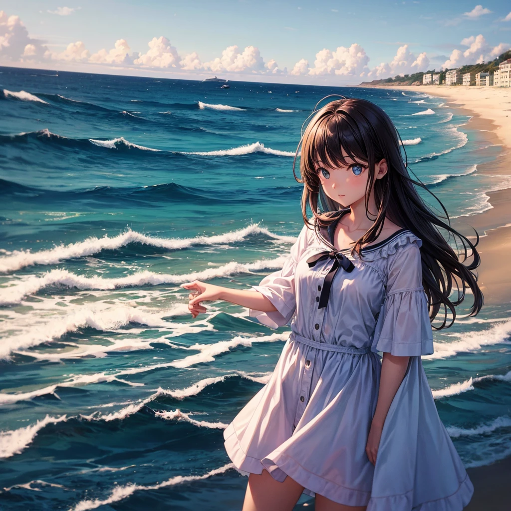 A girl is near the sea