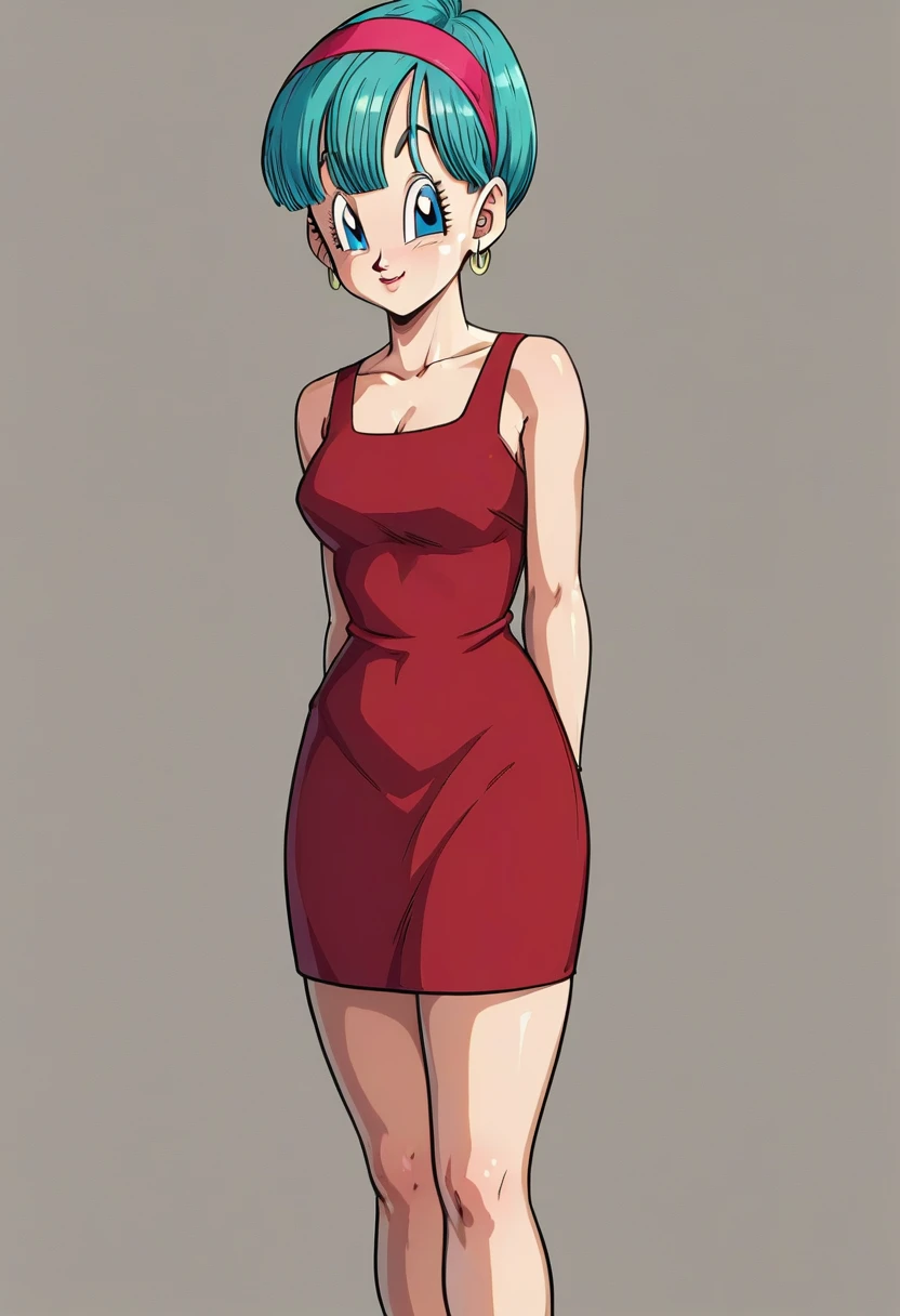 Bulma briefs red dress legs crossed