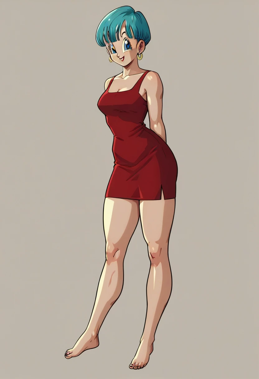 Bulma briefs red dress legs crossed