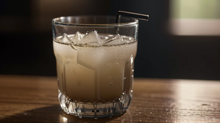 8k,ultradetailed,(best quality,8k,highres,masterpiece:1.2),photorealistic,(realistic,photo-realistic:1.37),cinematic lighting,exquisite details,close-up shot,fresh boba drink,glass cup,condensation on glass,ice cubes,straw,shallow depth of field,warm color tones,natural lighting