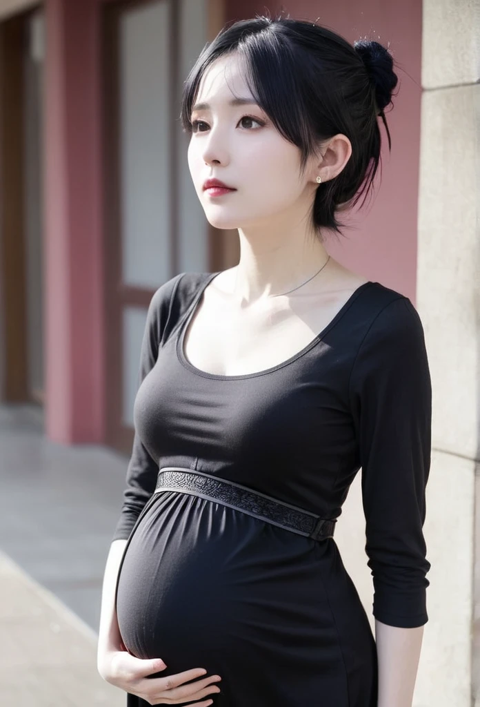Pregnant, boy, flat chest, skinny, goth