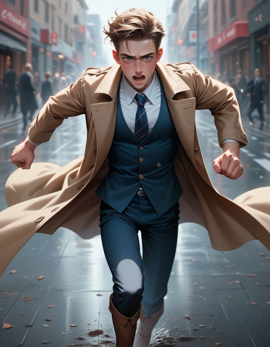 BREAK Perfect Anatomy、(High resolution:1.2)、Incredible illustrations、(Cute illustrations:1.2)、(dynamic angle,) (Beautiful background()) 1boy((Fedoras, trench coats, vests, slacks, riding boots),1boy((a gay,slender 1.7meters, 50kg,)Chasing while shouting, running at full speed:1.3