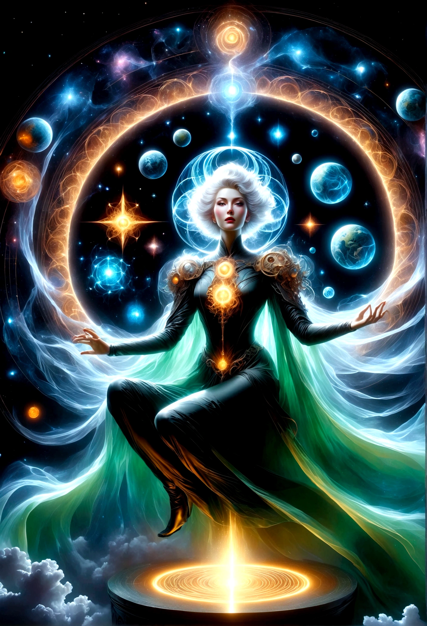 Astrologer,Magic Circle, Sacred geometry, Clear focus, Floating Ghost Mage, Heaven and earth collapsed, Mobius strip, Black Hole, Lots of meteorites floating, Combination Magic Circle, call, Transformation of matter and immateriality, Kim Sik, and other complex ritual combinations , Mike Winkelmann style的超现实数字艺术, Rolf ARmstRong style: Fractal, Alberto Vargas, 和 H'style.R. liver. liver,Magical Realism,classical realism,Surrealism,imagination,Science fiction,From another realm,impossible,Visual exaggeration,Post-cyberpunk,Nano punk,Atomic Punch,gather,Circuit,lightpainting,白羊seat,♈︎,金牛seat,♉︎,双子seat. ♊︎,cancer,♋︎,天蝎seat,♏︎,天秤seat,♎︎,seat,♍︎,狮子seat,♌︎,射手seat,♐︎. 摩羯seat,♑︎,水瓶seat,♒︎,双鱼seat,♓︎,Unreal Engine,Octane RendeRing,V-Ray,High Detail,high quality,high resolution,Surrealism,16K,Ultra wide angle,High Angle Shot,,Bioluminescence,