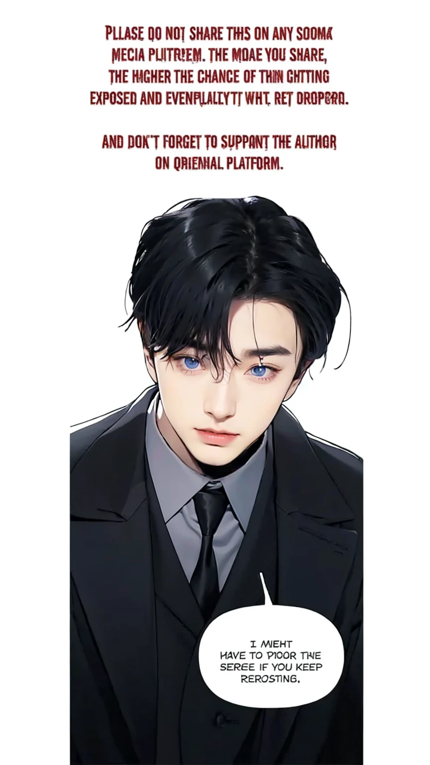 Handsome boy, black hair, blue eyes, wearing black formal with black necktie