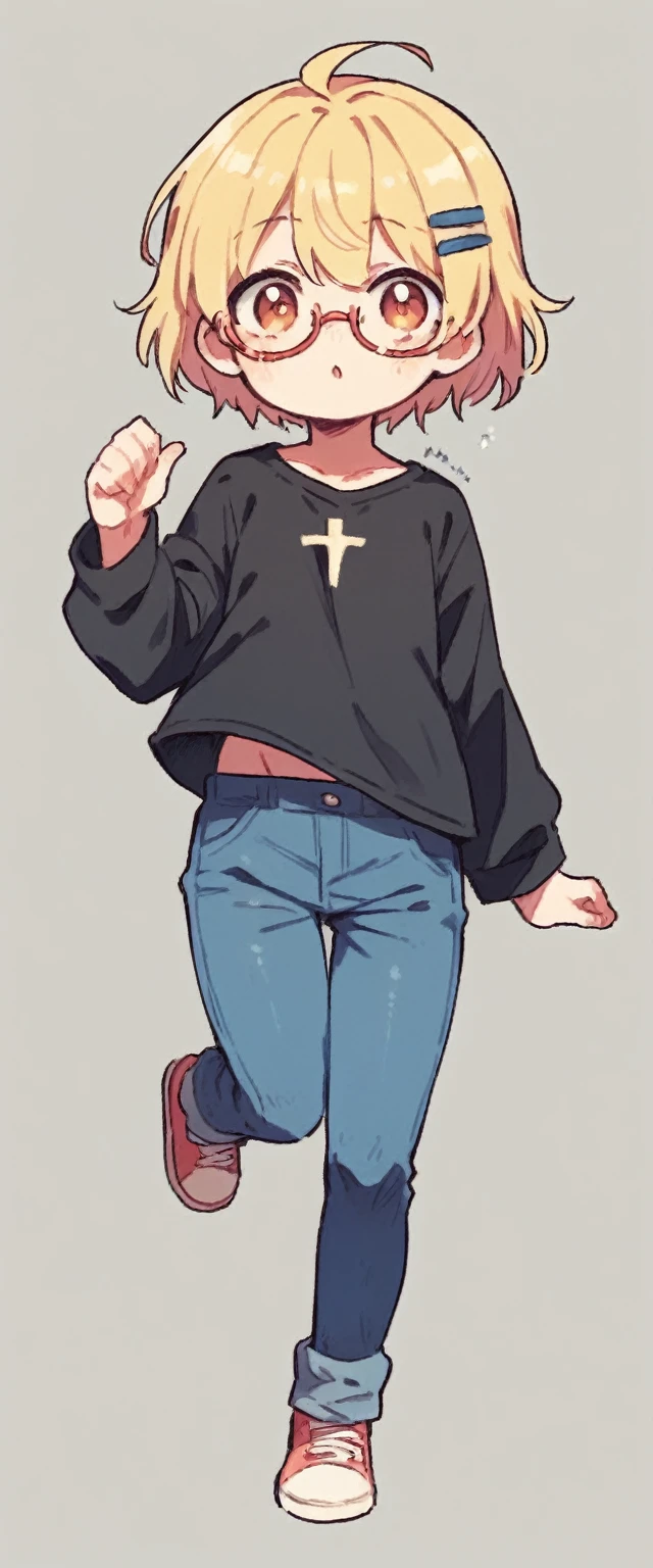 cartoon girl with glasses and a black shirt is running, [ digital art ]!!, unknown artstyle, anime moe artstyle, chibi, cel shaded!!!, smol, in an anime style, full body!, advanced digital chibi art, full body portrait of a tall, cel - shaded art style, female protagonist 