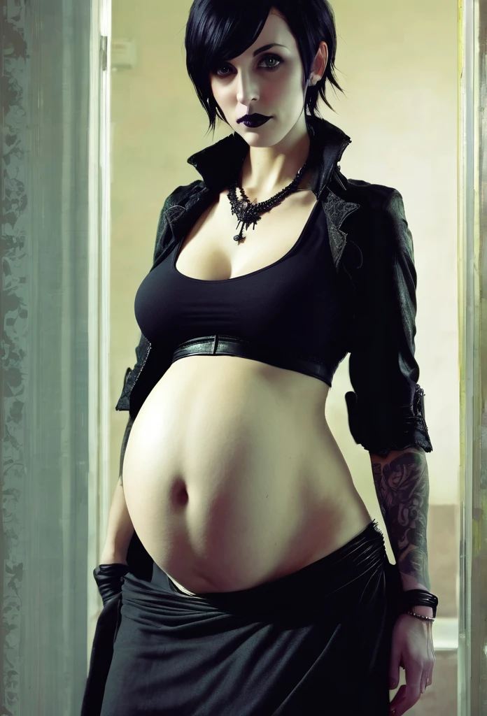 Pregnant, boy, flat chest, skinny, goth