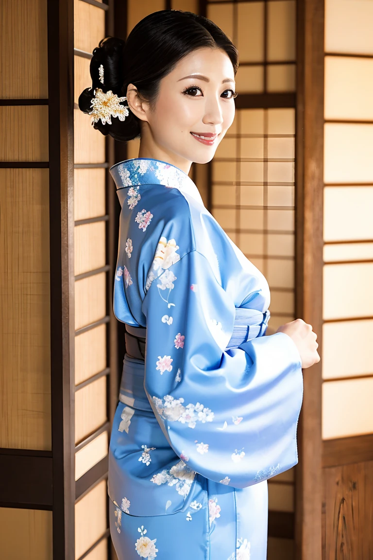 (Highest quality、Tabletop、8K、Best image quality、Award-winning works)、(1 Beautiful Mature Woman:1.1)、(Innkeeper:1.1)、(Elegant floral kimono:1.2)、(A kimono with a perfect and accurate collar:1.2)、Perfect Mature Woman Portrait Photo、Glowing Skin、Standing Elegantly、(Blurred elegant and elaborate perfect Japanese style room background:1.3)、(The most natural and perfect tidy Japanese-style room background:1.2)、(Elegant and luxurious Japanese style room background:1.1)、Glowing White Skin、Very white skin、(Accentuate your body lines:1.1)、(The most elegant posture:1.2)、(Large Breasts:1.2)、(Chignon:1.2)、(Accurate anatomy:1.2)、(A smile looking at me:1.2)、(Stand elegantly facing forward:1.2)、(Front view:1.1)