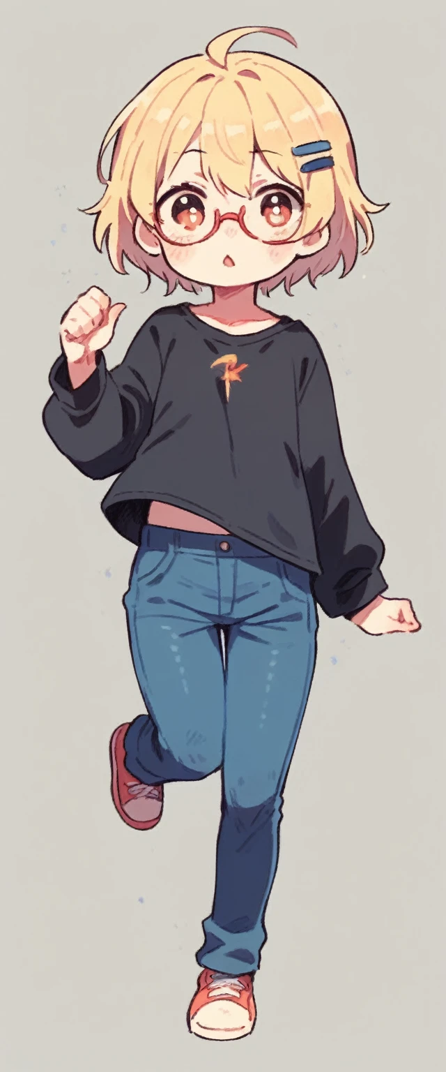 cartoon girl with glasses and a black shirt is running, [ digital art ]!!, unknown artstyle, anime moe artstyle, chibi, cel shaded!!!, smol, in an anime style, full body!, advanced digital chibi art, full body portrait of a tall, cel - shaded art style, female protagonist 