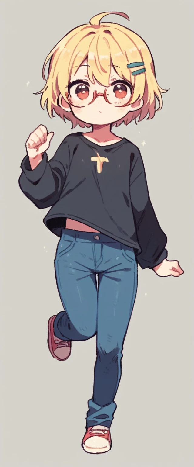 cartoon girl with glasses and a black shirt is running, [ digital art ]!!, unknown artstyle, anime moe artstyle, chibi, cel shaded!!!, smol, in an anime style, full body!, advanced digital chibi art, full body portrait of a tall, cel - shaded art style, female protagonist 