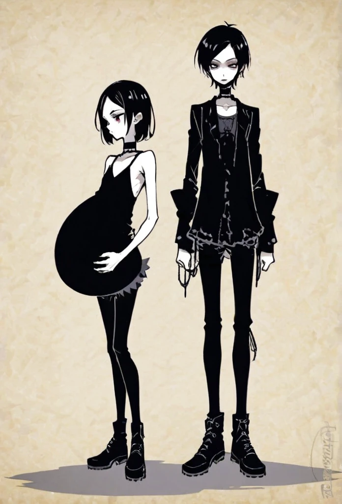 Pregnant, boy, flat chest, skinny, goth