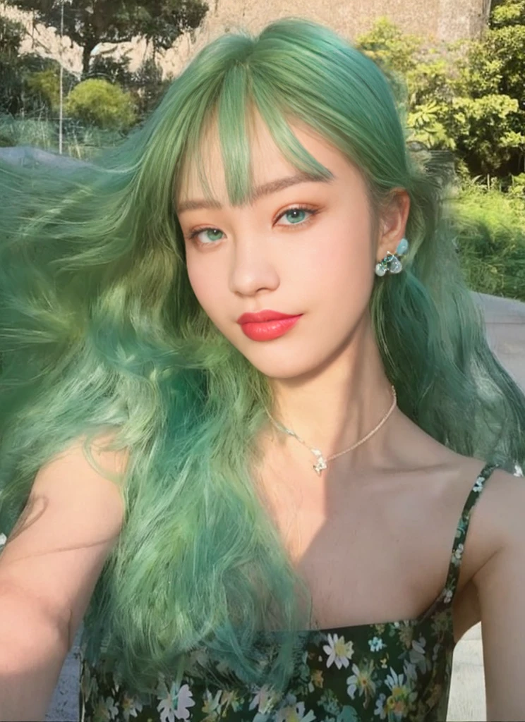 8K high quality，1 woman，Turquoise green hair：1.5