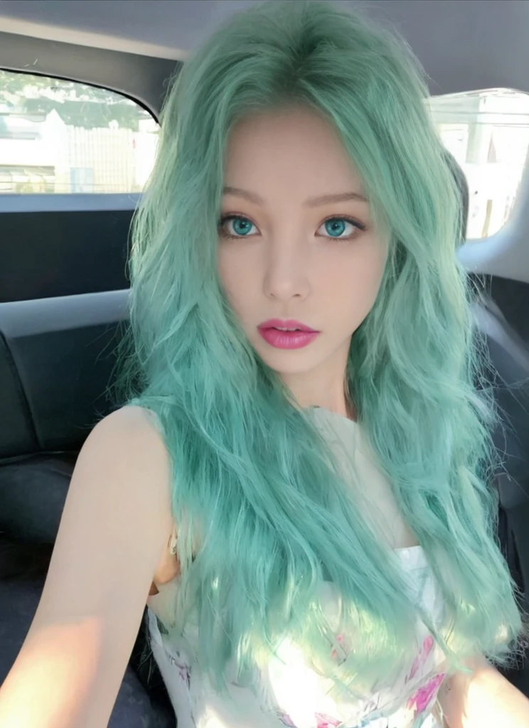 8K high quality，1 woman，Turquoise green hair：1.5