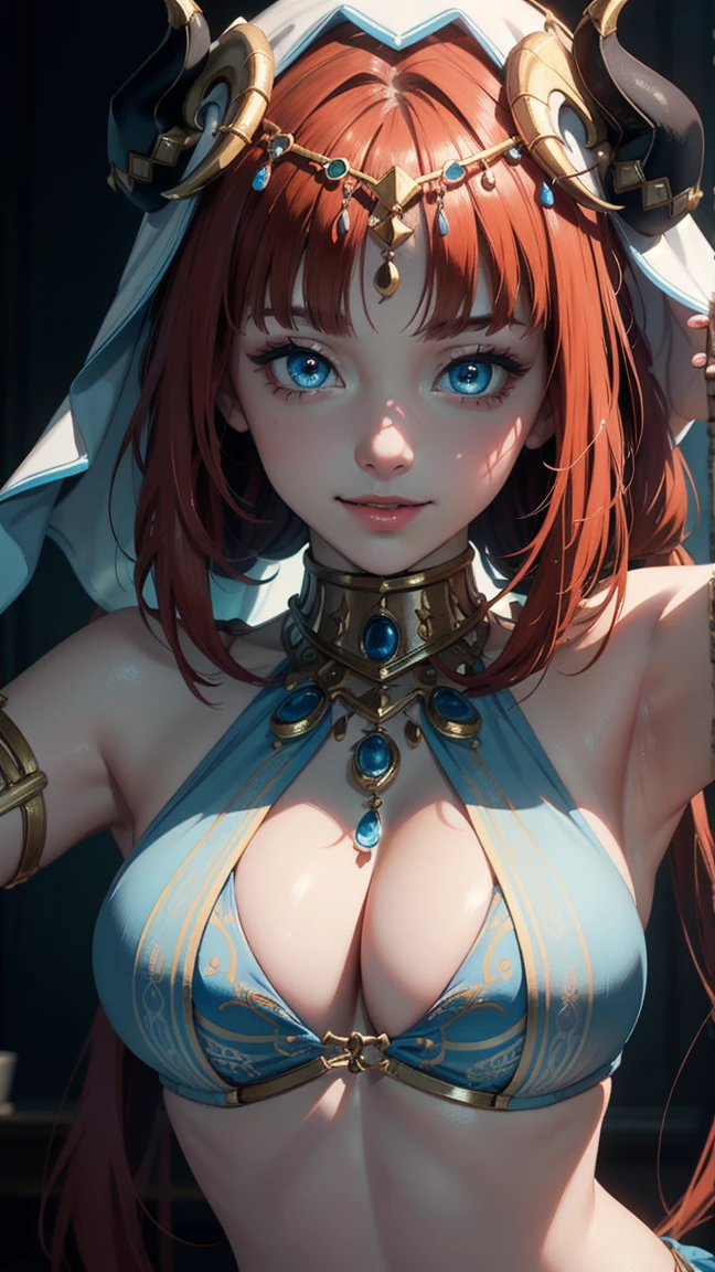 ((masterpiece)),(bestquality),((ultra-detailed)), (beautiful detailed face), depth of field,detailed,((beautiful detailed eyes)), medium breast, niloudef, portrait 3:4, Belly Dancing pose, sensual, seductive. Theatre scenario background. Smiling.