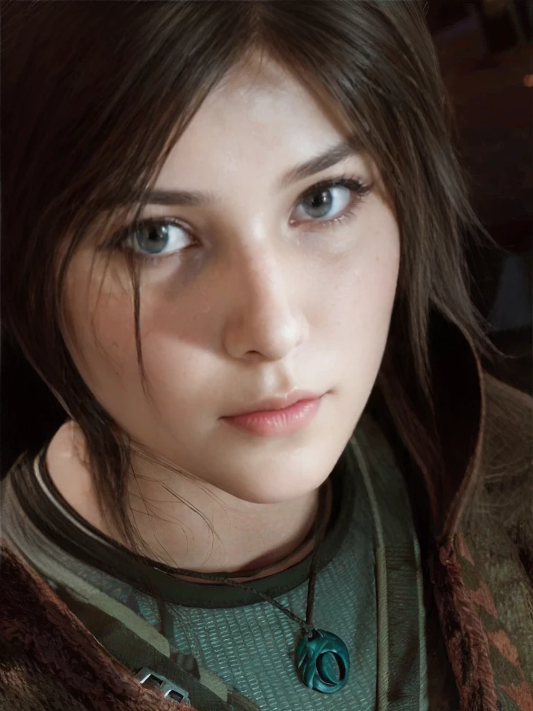 Lara Croft, brown eyes, (best quality, ultra-detailed), (realistic:1.37), beautiful and detailed face, ultra-realistic texture, delicate face, delicate body, red lipstick, bright colors. high definition, 8K,