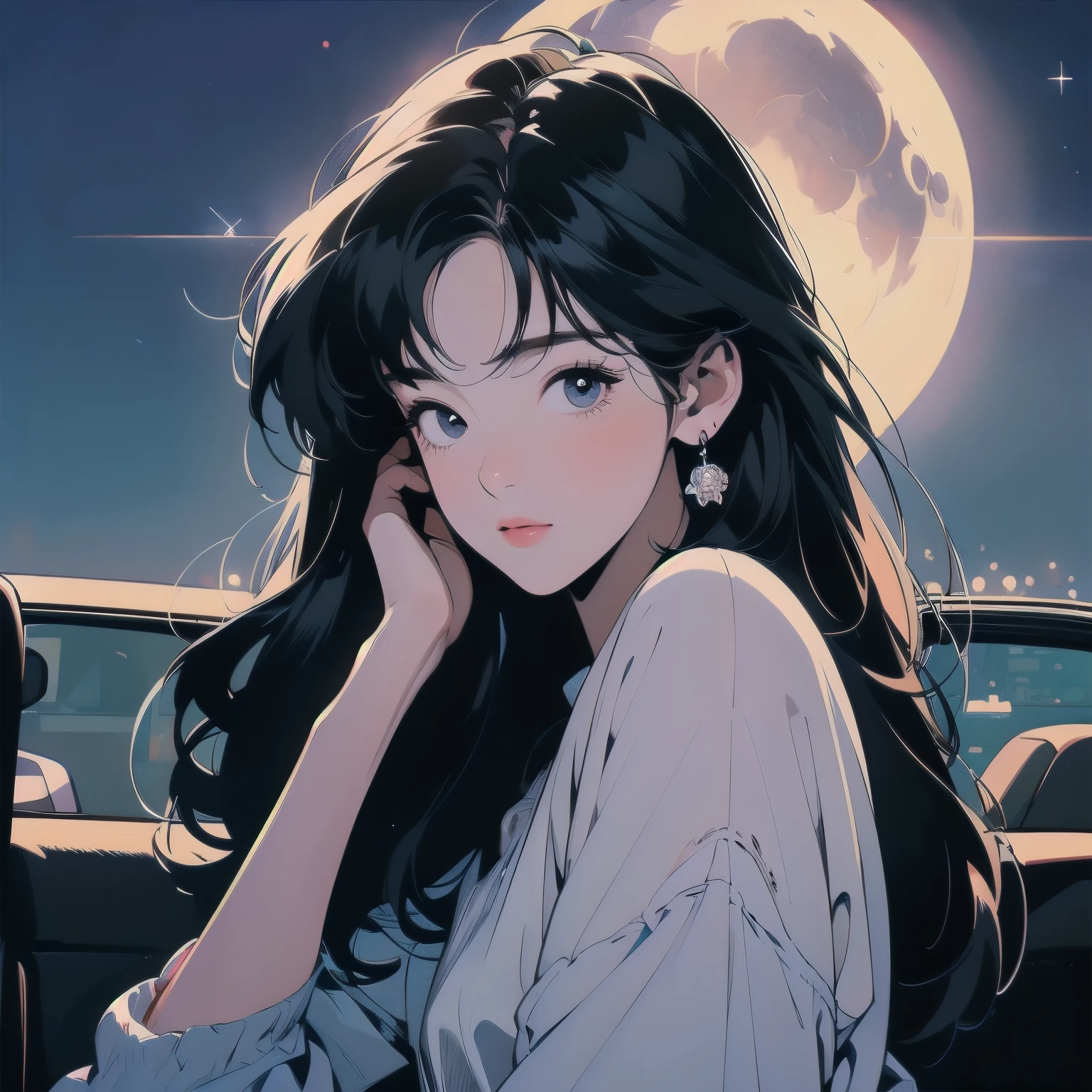 Expressway、In the car、(((night景)))、Put your hands over your ears、head shot、(((night)))、(((moonlight)))、Light on the face