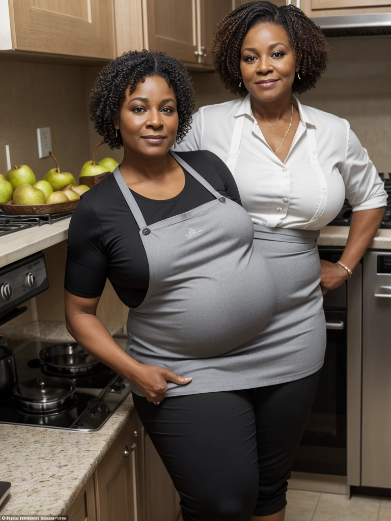 Roxanne Hancock, her name is Shaniqua, she is a chef, high quality, 1 old woman, ((50-year-old pear shaped body black woman)), ((50 years old)), (((pear shaped body 1.9))), (thick thighs), ((wrinkled body)), ((((old body)))), ((short curly hair)), (she is wearing a chef outfit), (no make up), POSE: standing, BACKGROUND: indoor: kitchen ((realistic hands))