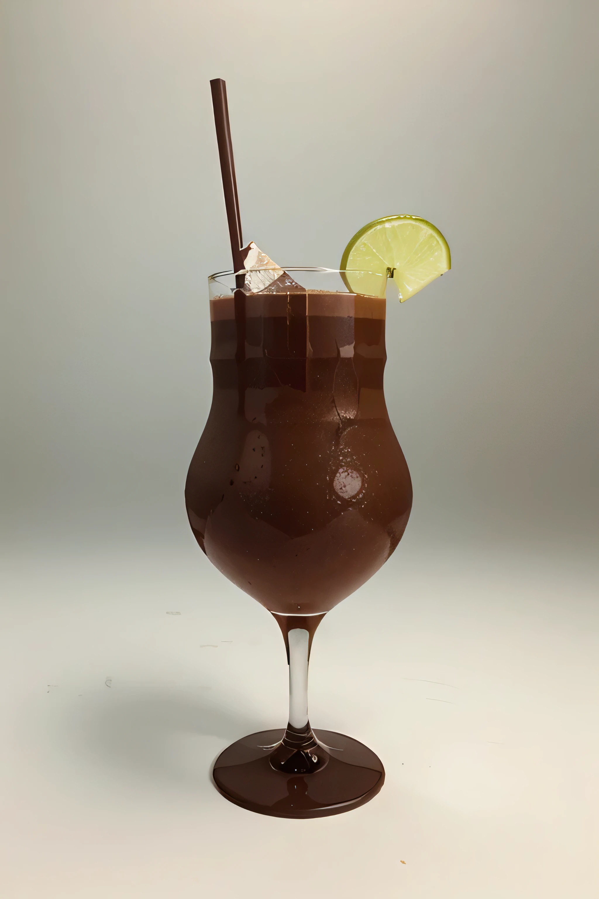 glass on a short stem with a chocolate tail on a white background