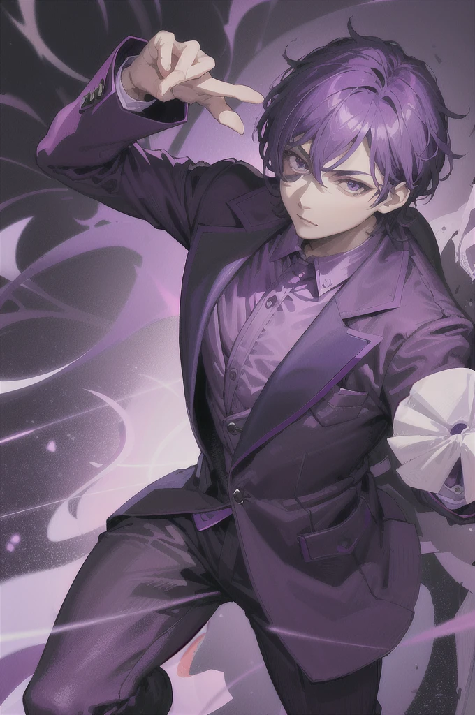 arafed man in a purple suit with a blindfold, guy using the purple fancy suit, cai xukun, dark purple garments, purple leather garments, material is!!! plum!!!, purple skin color, purple clothes, a purple suit jacket, zumi, inspired by Luo Mu, purple color-theme, by Yu Zhiding, smooth purple skin