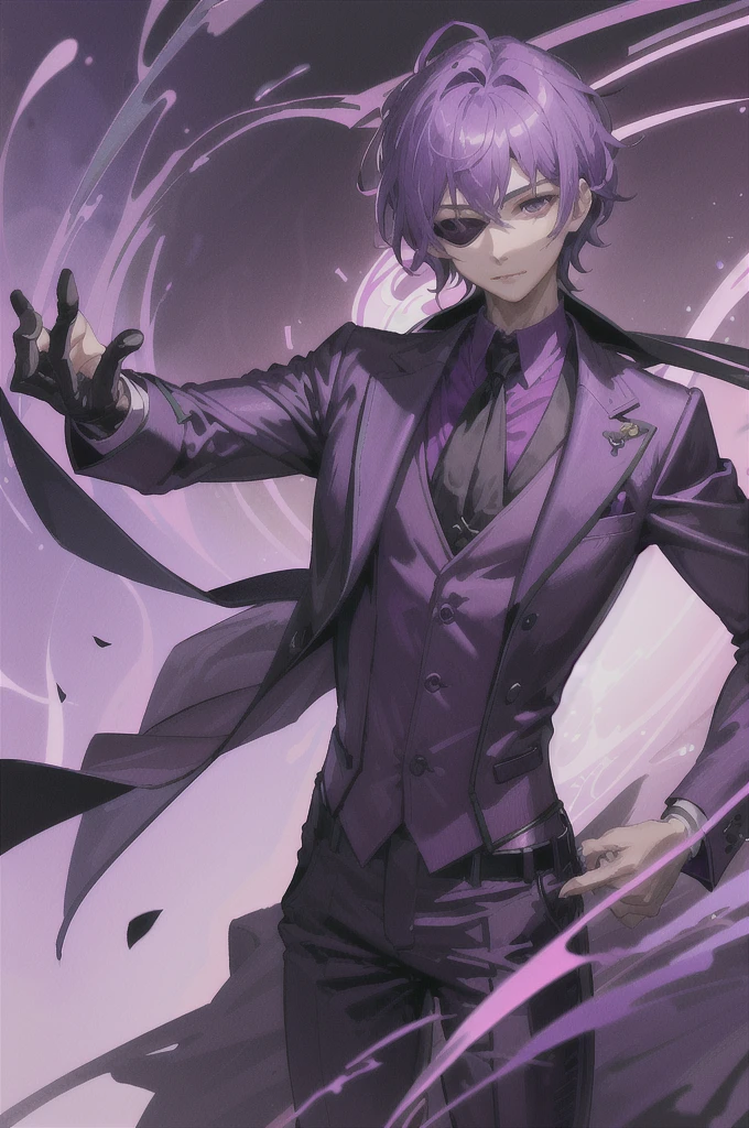 arafed man in a purple suit with a blindfold, guy using the purple fancy suit, cai xukun, dark purple garments, purple leather garments, material is!!! plum!!!, purple skin color, purple clothes, a purple suit jacket, zumi, inspired by Luo Mu, purple color-theme, by Yu Zhiding, smooth purple skin