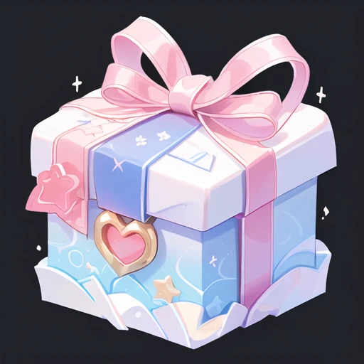 There is a small gift box，Summer theme，Waves，spray, Ribbons，warm color，3d icons for mobile games, Game assets, Stylized game icons, Game Icon Assets, Loot Boxes, video game item, Gift, mobile Game assets, Magic Items, Fantasy game spell icons, Object Art, magically glowing, isometric Game assets, Written byKanbun Master, 