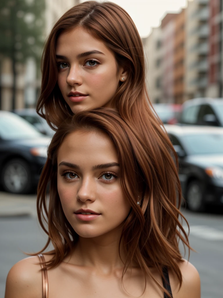 a girl with copper hair and brown eyes with a persistent character and a great sense of humor