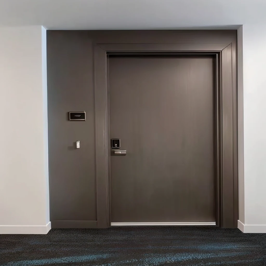 there is a door in a room with a blue carpet, tall door, doors to various living quarters, doors, tall entry, door, modern details, 3 doors, apartment hallway, doors to various bedrooms, door to lab, doorway, rich details, single panel, adjacent hallways, recessed, balcony door, elevator, astonishing detail, 3 - piece