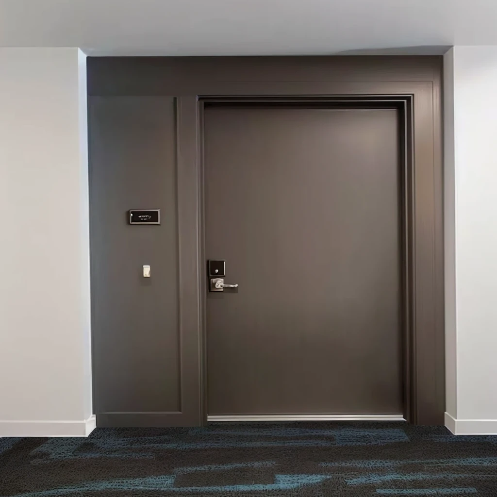 there is a door in a room with a blue carpet, tall door, doors to various living quarters, doors, tall entry, door, modern details, 3 doors, apartment hallway, doors to various bedrooms, door to lab, doorway, rich details, single panel, adjacent hallways, recessed, balcony door, elevator, astonishing detail, 3 - piece