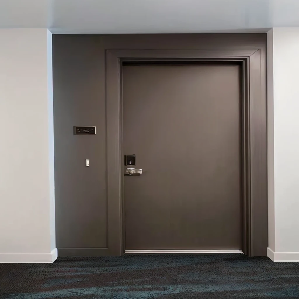 there is a door in a room with a blue carpet, tall door, doors to various living quarters, doors, tall entry, door, modern details, 3 doors, apartment hallway, doors to various bedrooms, door to lab, doorway, rich details, single panel, adjacent hallways, recessed, balcony door, elevator, astonishing detail, 3 - piece