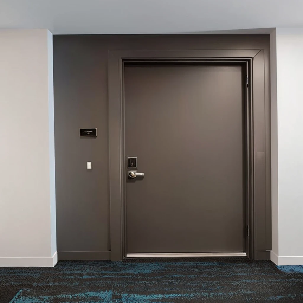 there is a door in a room with a blue carpet, tall door, doors to various living quarters, doors, tall entry, door, modern details, 3 doors, apartment hallway, doors to various bedrooms, door to lab, doorway, rich details, single panel, adjacent hallways, recessed, balcony door, elevator, astonishing detail, 3 - piece