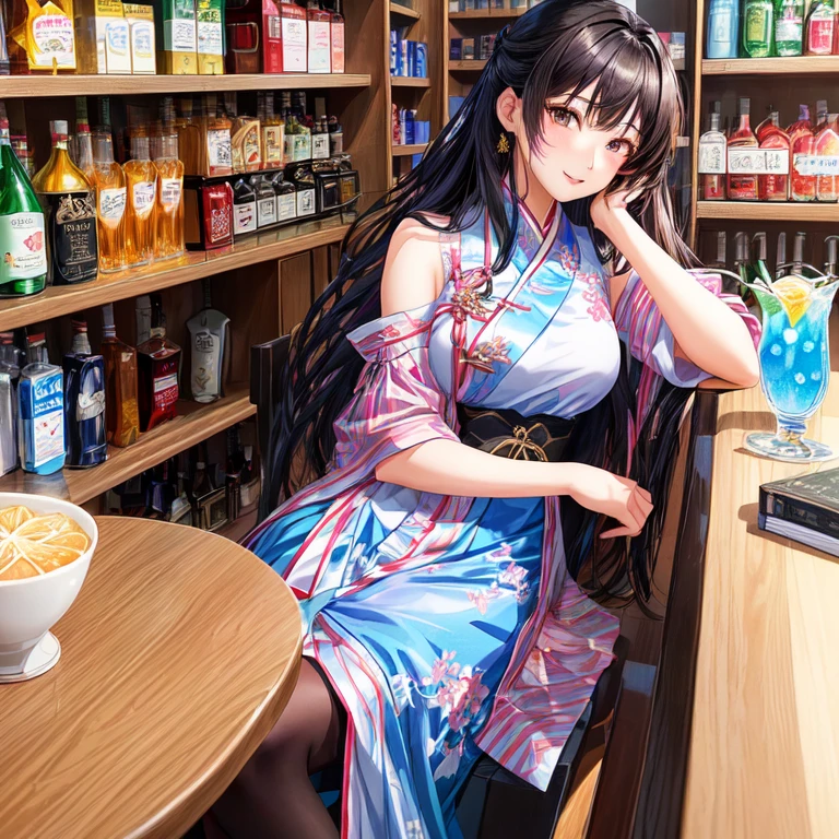 there is a anime woman sitting in front of a shelf of drinks, dang my linh, 🤤 girl portrait, 3 0 years old woman, 30 years old woman, 2 , 2 8 years olde, young cute wan asian face, mai anh tran, asian girl, with accurate face, 2 9 years old, 18 years