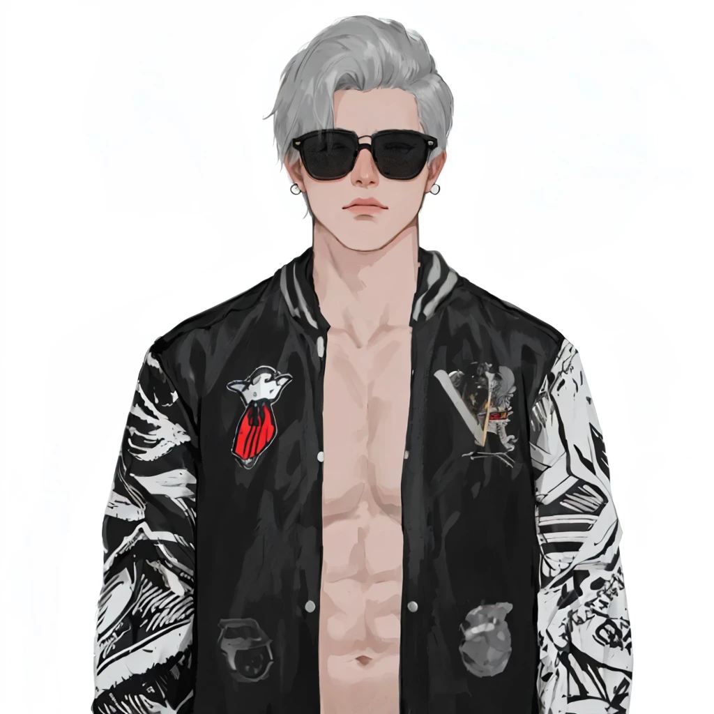 (masterpiece:1.2, best quality), (1men, solo, upper body:1.2),flat face,Hair: buzz cut,Clothing: oversized, distressed denim jacket with patches and pins, paired with black skinny jeans and combat boots, Hanging out in an underground music venue or street art exhibit