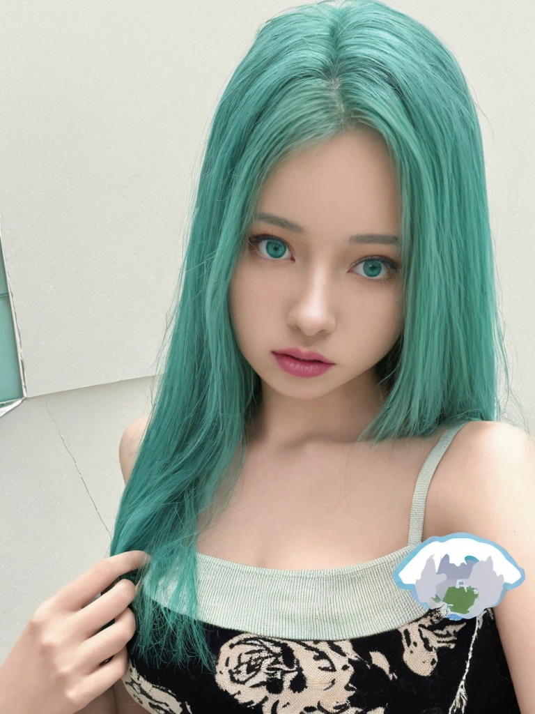 8K high quality,1 woman,Turquoise green hair:1.5