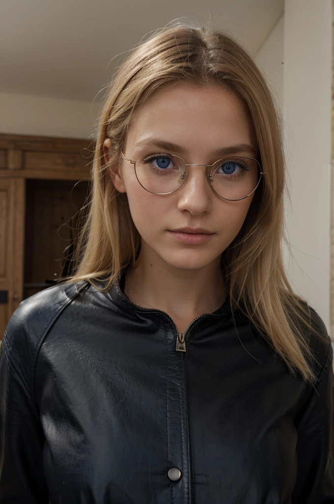 Photo en mode selfie, beautiful blonde ,very detailed, 20 ans, portant des lunettes de soleil, portant un blouson en cuir, natural beauty, visage innocent, Longhaire, blue eye, high resolution, head of'artwork, best quality, intricate details, very detailed, sharpness, detailed skin, texture de peau realistic, texture, detailed eyes, Professionnel, 4K, charming smile, shot with Canon, 85mm, shallow depth of field, Kodak Vision Color, corps parfaitement ajusté , extremely detailed, la photographie_(ultra), photorealistic, realistic, Post-traitement, Maximum details, roughness, real life, ultra realistic, photorealism, la photographie, 8K UHD, la photographie, tetas grandes,lingerie