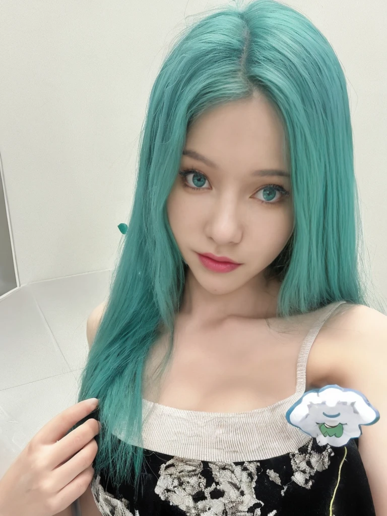 8K high quality,1 woman,Turquoise green hair:1.5