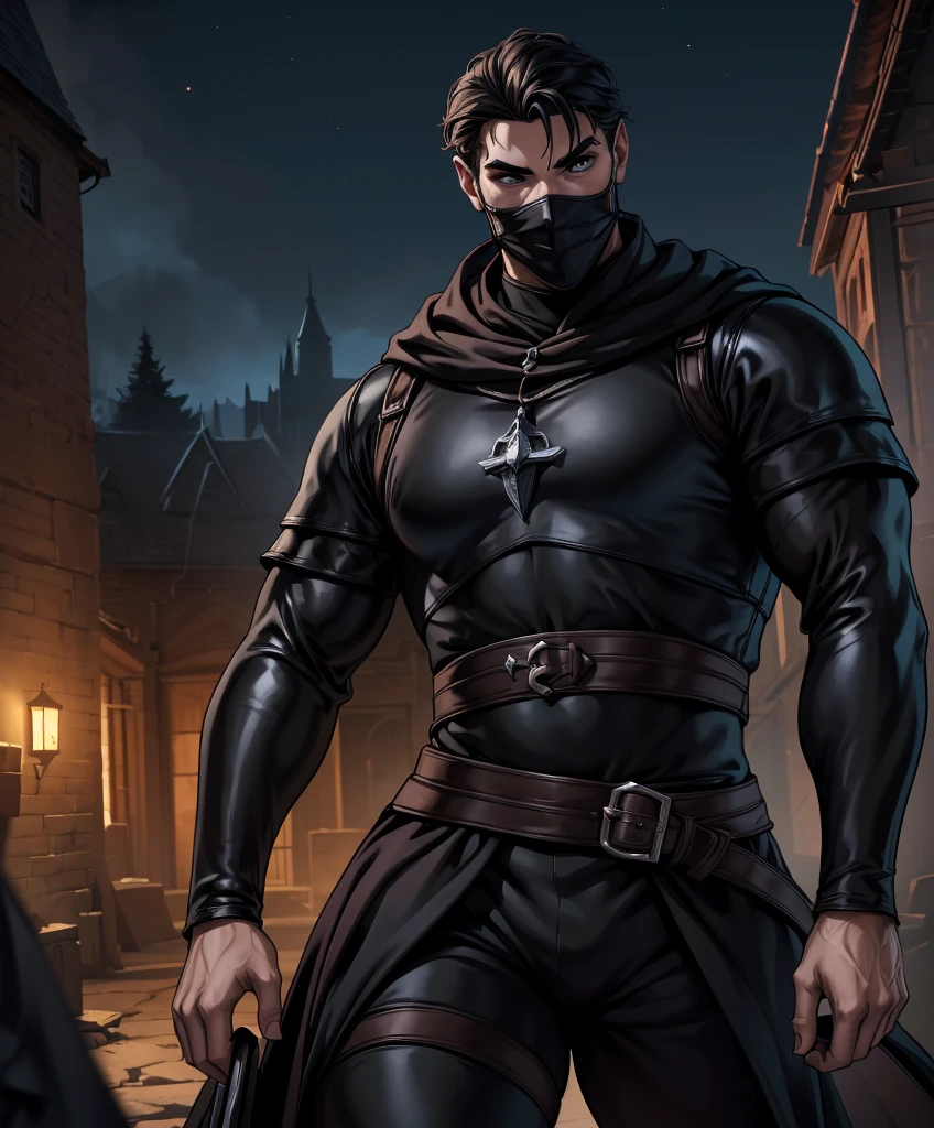 (((Single character image.))) (((1boy)))  (((18 years old.))) (((18yo.))) (((Dressed in medieval fantasy attire.))) (((Appears to be 20 years old with youthful looks.))) (((Dark and sinister background at night.))) (((Alpha male))) (((Solo character image.))) (((Generate a single character image.))) (((Extremely sexually attractive.))) Dark fantasy art, (((Dark, night time background.))) (((Strong elements of dark medieval fantasy.))) (((Sexy and handsome male.))) (((This is an urban explorer in a dark fantasy realm.))) Night background. Dark. Eerie. Dark fantasy art, short cropped blond hair, Scoundrel. Vagabond. Miscreant. Knave. This is an urban explorer in a dark fantasy realm. Looks mysterious, wearing a black shirt, black pants and black boots. Looks like a sneaky rogue in medieval fantasy urban setting. Looks like a shady rogue in a medieval fantasy setting. Looks like a medieval fantasy male character. Looks like a male rogue for Dungeons & Dragons in a medieval fantasy setting. Wears lots of black clothing. Looks like a handsome criminal for a medieval fantasy setting. Looks shifty. Looks suspicious. Looks untrustworthy. wearing black leather medieval clothing, sneaky, rogue, muscular, gorgeous face, fantasy artwork, fantasy attire, fantasy adventurer, masterpiece:1.3,madly detailed photo:1.2, hyper-realistic lifelike texture:1.4, picture-perfect:1.0,8k, HQ,best quality:1.0, (masterpiece,fantasy,art, best quality, unreal engine, 8k, ultra HD, centered image, absurdres