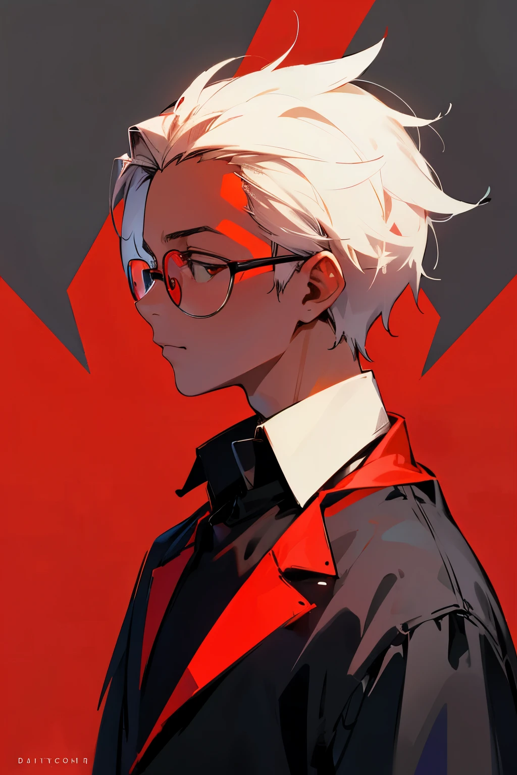 Male, profile photo, wears glasses, web developer, alone, mainly red color