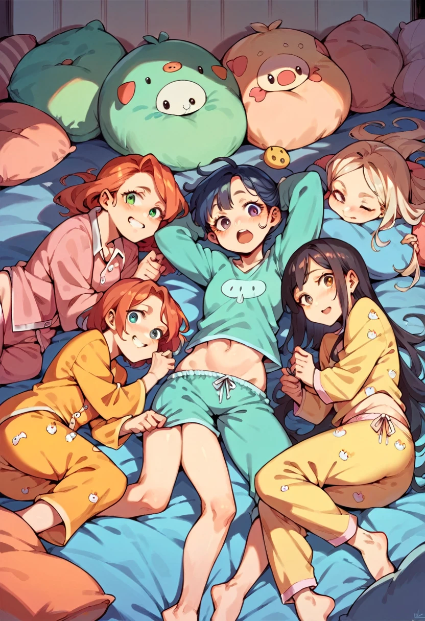 masterpiece, best quality, Wear pajamas,Five girls,cartoon