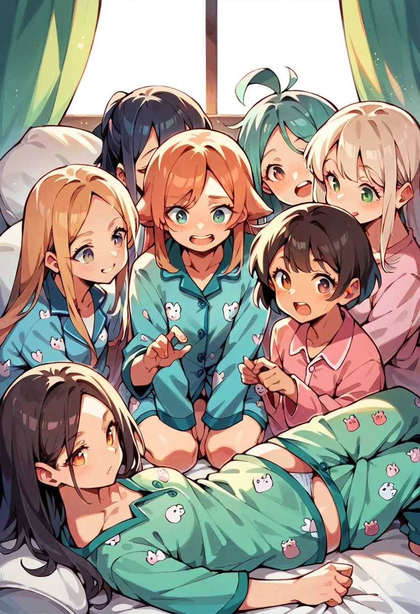 masterpiece, best quality, Wear pajamas,Five girls,cartoon