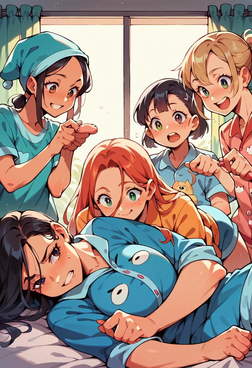 masterpiece, best quality, Wear pajamas,Five girls,cartoon