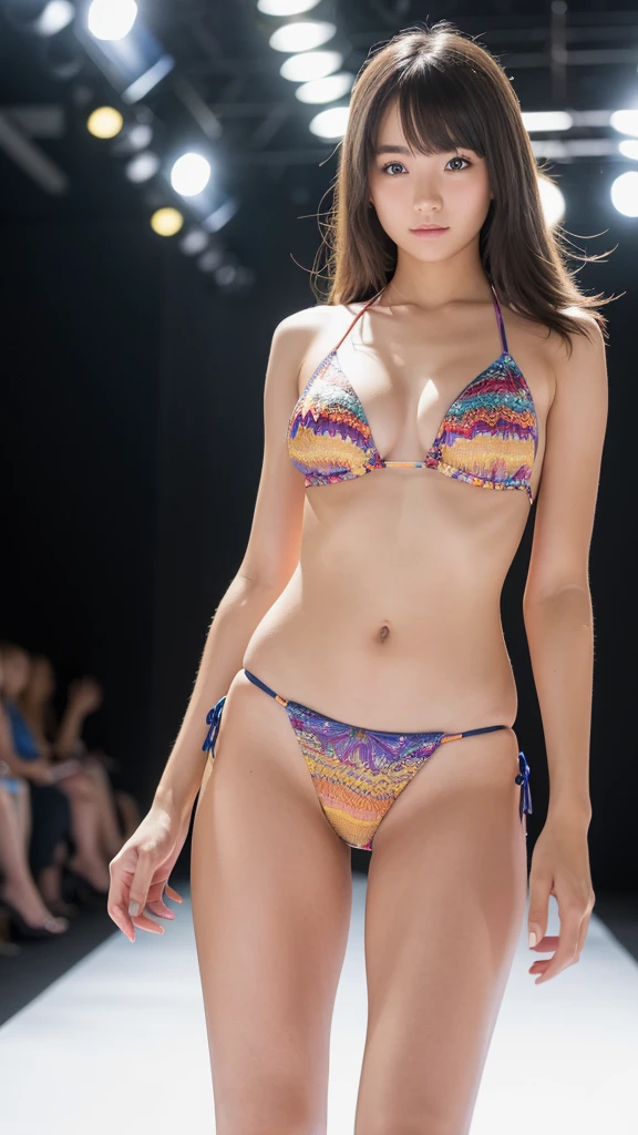 (((Open Stance)))、(light pink bikini)、( Stand with your feet shoulder-width apart)、Sporty physique, A seductive body with a sexy belly,Staring at the audience、((Sexy young woman's body:1.4)),Open Standing、Low - Angle、Hands grab the waist、(smile)、Hair is golden、Sandy Beach、Ocean、Palm tree、
