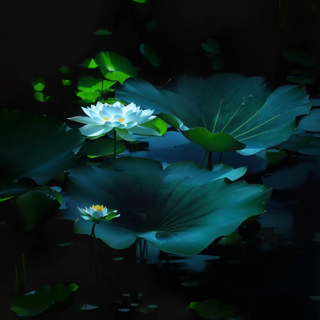 There is a white flower growing out of a leaf, lotus flowers, lotuses, by Liang Kai, lotus flower, Surreal Waizi Flowers, Green luster, lotus, Beautiful nature, standing gracefully upon a lotus, author:Li Keran, author:Shi Rui, author:Li Kan, by Xie Shichen, author:Yang J