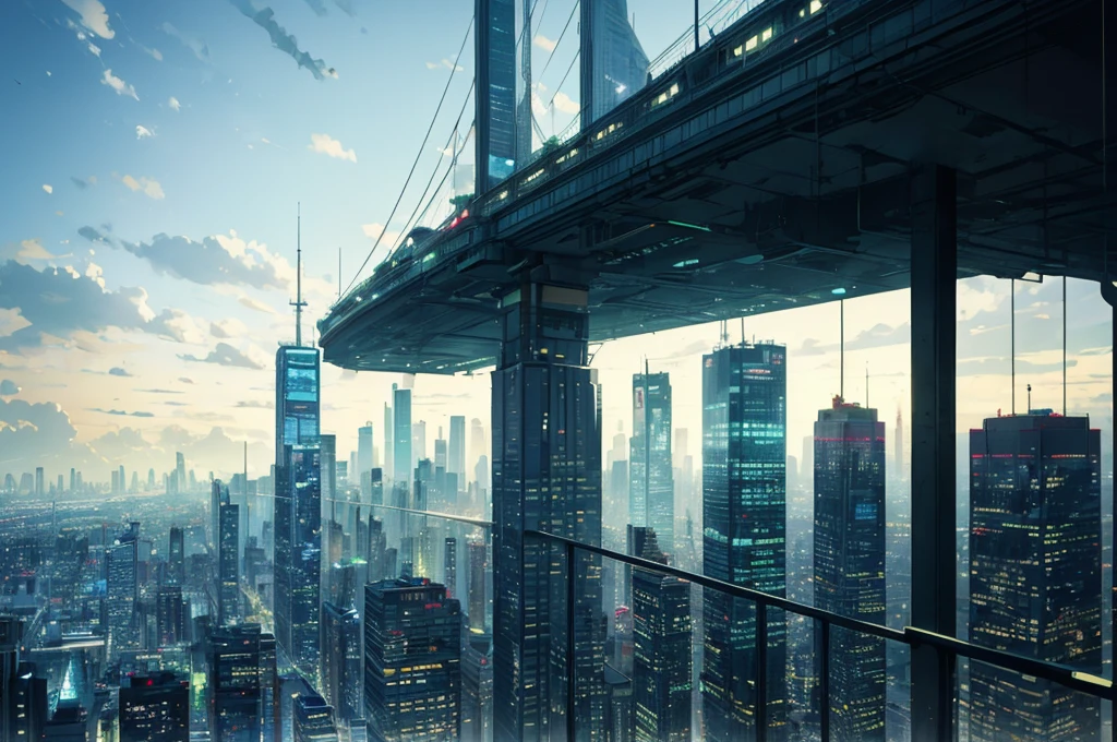 Futureuturistic city, skyscraper, green theme, green light, HDR, 4k resolution, blue light, high contrast