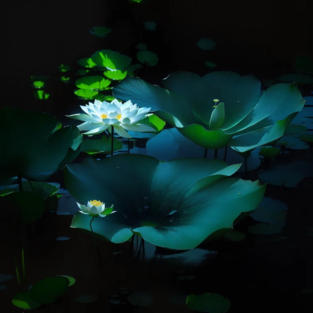 There is a white flower growing out of a leaf, lotus flowers, lotuses, by Liang Kai, lotus flower, Surreal Waizi Flowers, Green luster, lotus, Beautiful nature, standing gracefully upon a lotus, author:Li Keran, author:Shi Rui, author:Li Kan, by Xie Shichen, author:Yang J