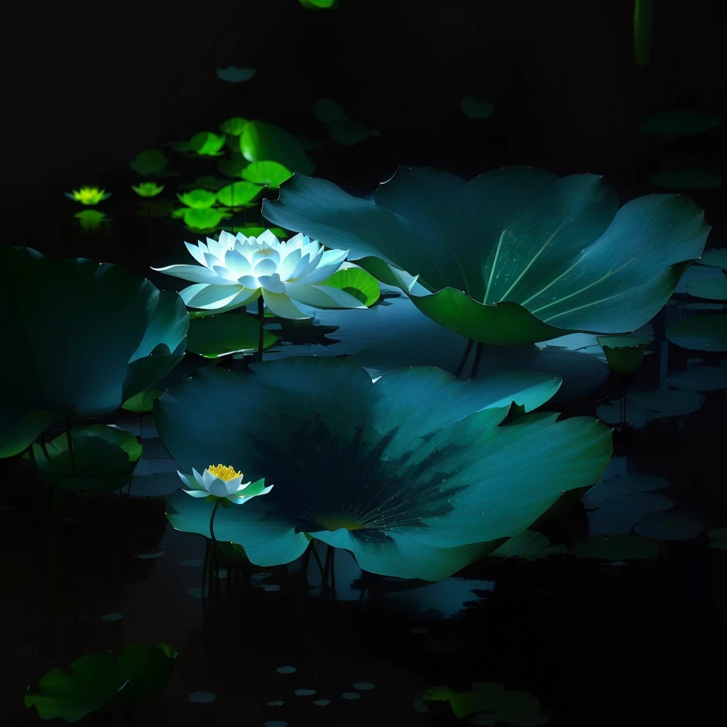There is a white flower growing out of a leaf, lotus flowers, lotuses, by Liang Kai, lotus flower, Surreal Waizi Flowers, Green er, lotus, Beautiful nature, standing gracefully upon a lotus, author:Li Keran, author:Shi Rui, author:Li Kan, by Xie Shichen, author:Yang J
