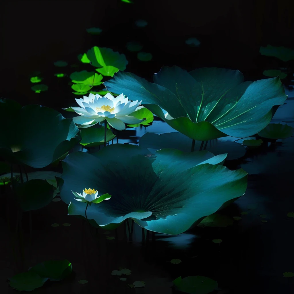 There is a white flower growing out of a leaf, lotus flowers, lotuses, by Liang Kai, lotus flower, Surreal Waizi Flowers, Green luster, lotus, Beautiful nature, standing gracefully upon a lotus, author:Li Keran, author:Shi Rui, author:Li Kan, by Xie Shichen, author:Yang J
