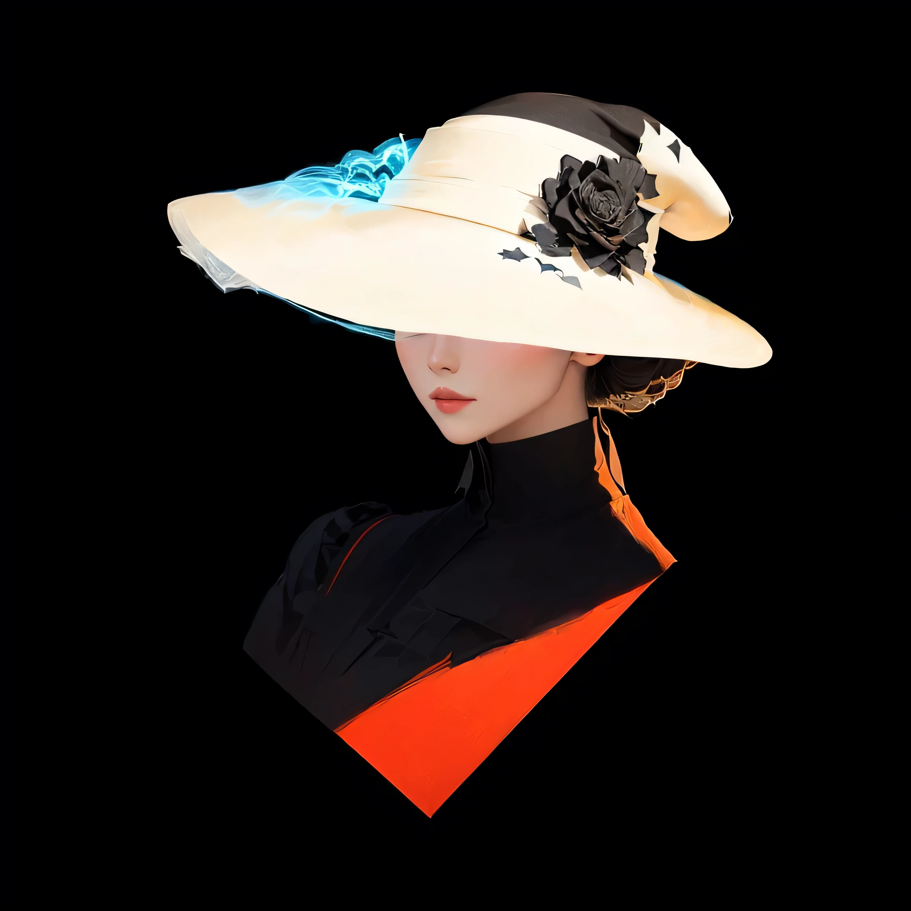 Close-up of a woman wearing a black and white patterned hat, Elegant digital art, author:Gao Cen, Woman in a hat, inspired author:Gao Cen, She is wearing a hat, Digital painting style, author:Sergio Burzi, Digital illustration style, Style Numbers, Inspired by Russell Dongjun Lu, Inspired by Horace Vernet (Horace Vernet)