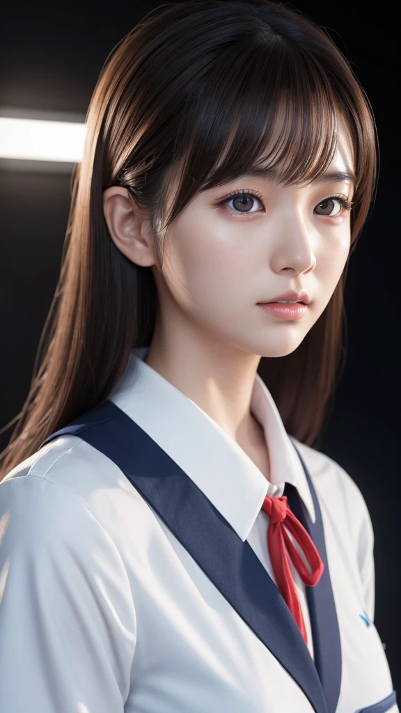 A beautiful young Japanese woman, around 20 years old, wearing a stewardess uniform, ultra-detailed, 8K resolution, highly realistic, cinematic lighting, best quality, masterpiece, photorealistic, physically-based rendering, extremely detailed, vivid colors, professional, sharp focus, studio lighting