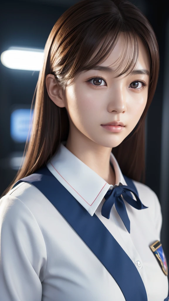 A beautiful young Japanese woman, around 20 years old, wearing a stewardess uniform, ultra-detailed, 8K resolution, highly realistic, cinematic lighting, best quality, masterpiece, photorealistic, physically-based rendering, extremely detailed, vivid colors, professional, sharp focus, studio lighting