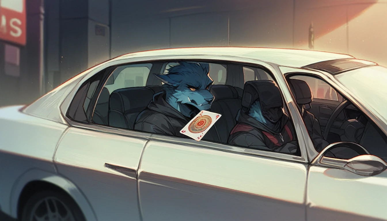 picture of a car in a thick frame, near future, card game, video game
